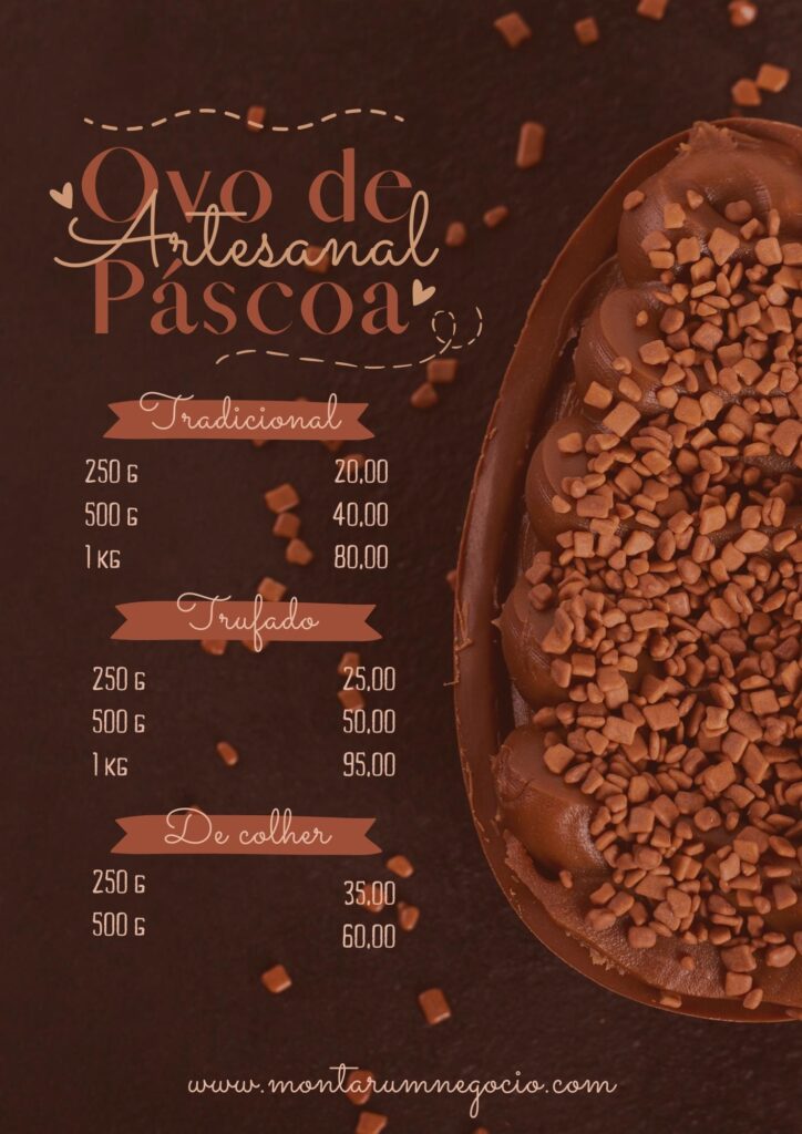 Tabela de preço de ovo da páscoa caseiro