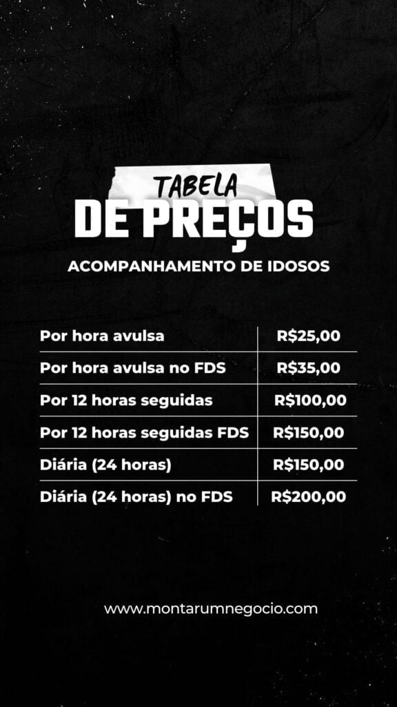 Tabela de preço de cuidador de idoso