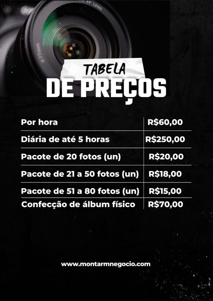 Tabela de preços para fotógrafos iniciantes