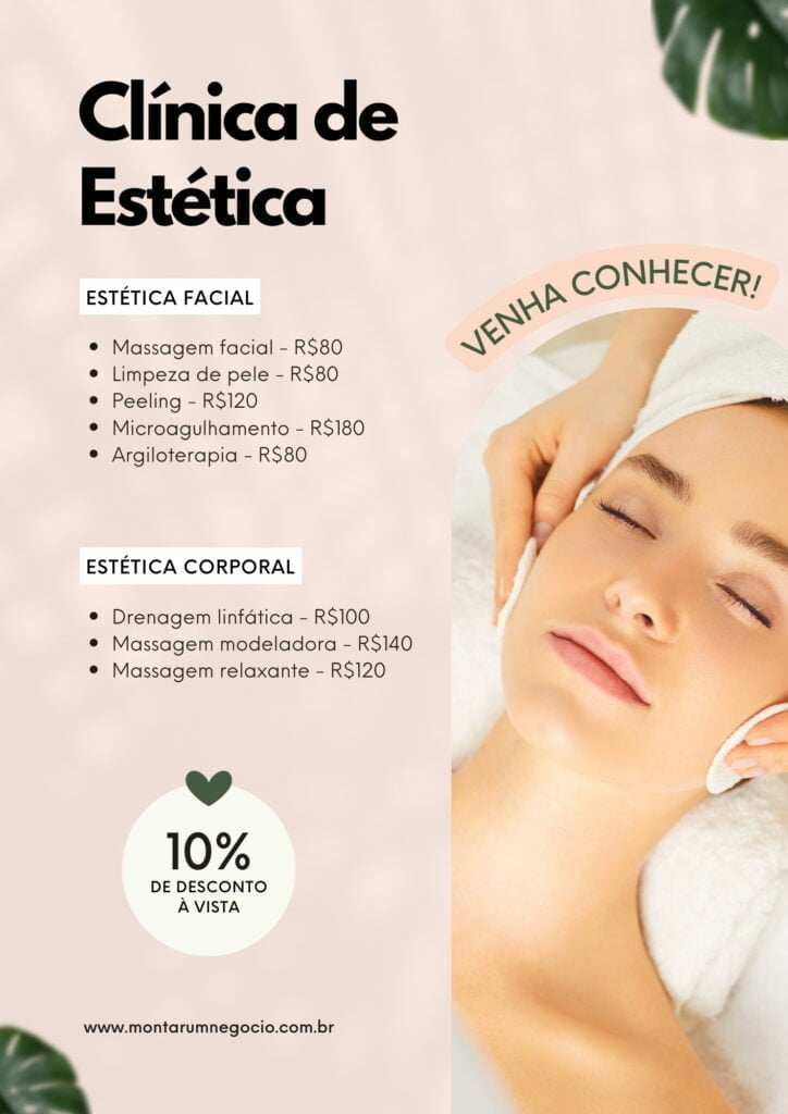 Tabela de preços de estética