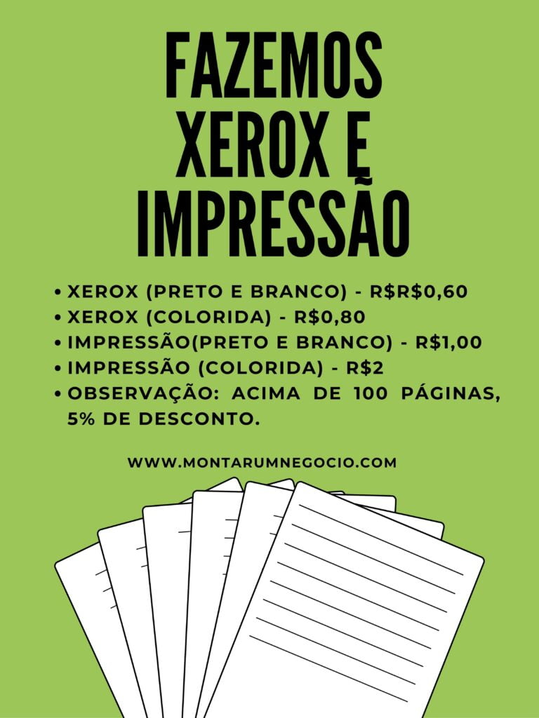 tabela de preços de xerox e impressão