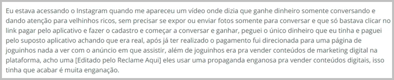 Ganhar dinheiro conversando com velhos ricos Reclame Aqui