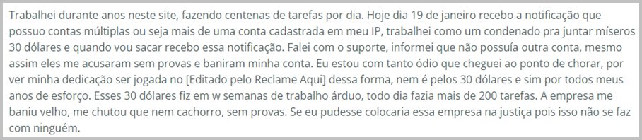 Reclamação sobre plataformas de tarefas online