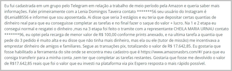 Trabalhar para Amazon online Reclame Aqui